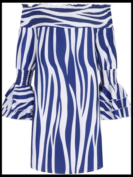 Plus Size Off The Shoulder Striped Layered Cascading Dress AR5032