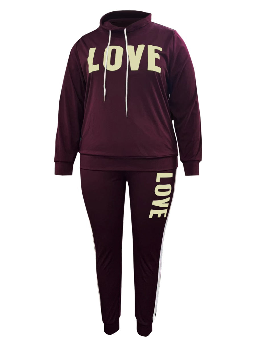 Plus Size Letter Print Pants Set BO2136