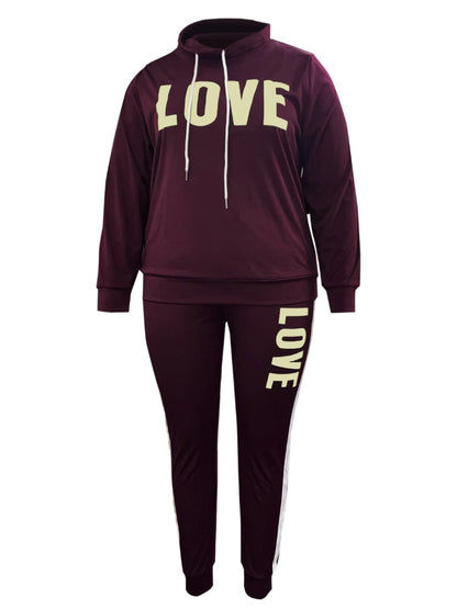 Plus Size Letter Print Pants Set BO2136