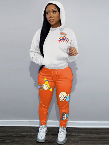 Plus Size Cartoon Letter Print Drawstring Sweatpants AT9018
