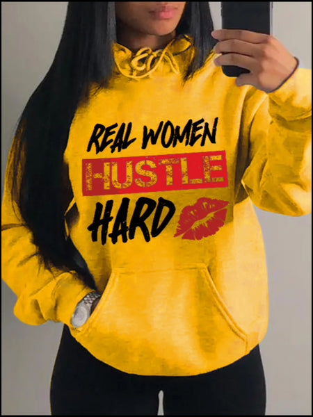 Plus Size Hustle Hard Lip Letter Print Kangaroo Pocket Tracksuit Set AR5015