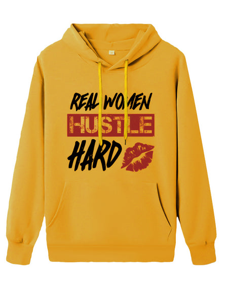 Plus Size Hustle Hard Lip Letter Print Kangaroo Pocket Tracksuit Set AR5015