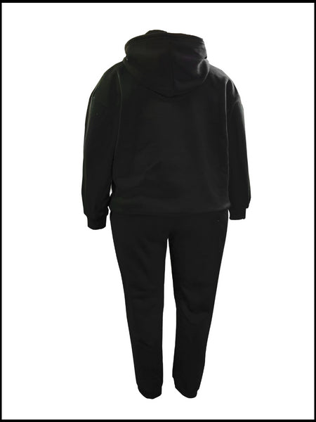 Plus Size Stay Humble Letter Print Kangaroo Pocket Tracksuit Set BO5055 Furdela