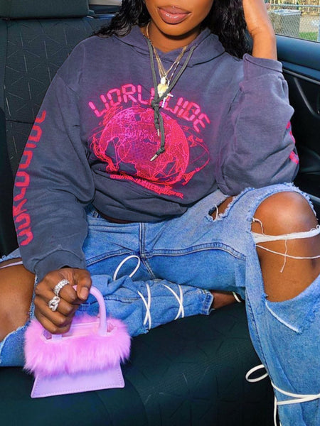 Plus Size Letter Print Kangaroo Pocket Oversized Hoodie BO5070 Furdela