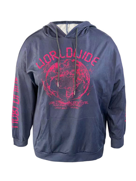 Plus Size Letter Print Kangaroo Pocket Oversized Hoodie BO5070 Furdela