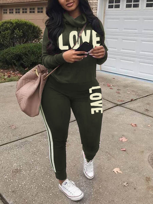 Plus Size Letter Print Pants Set BO2136