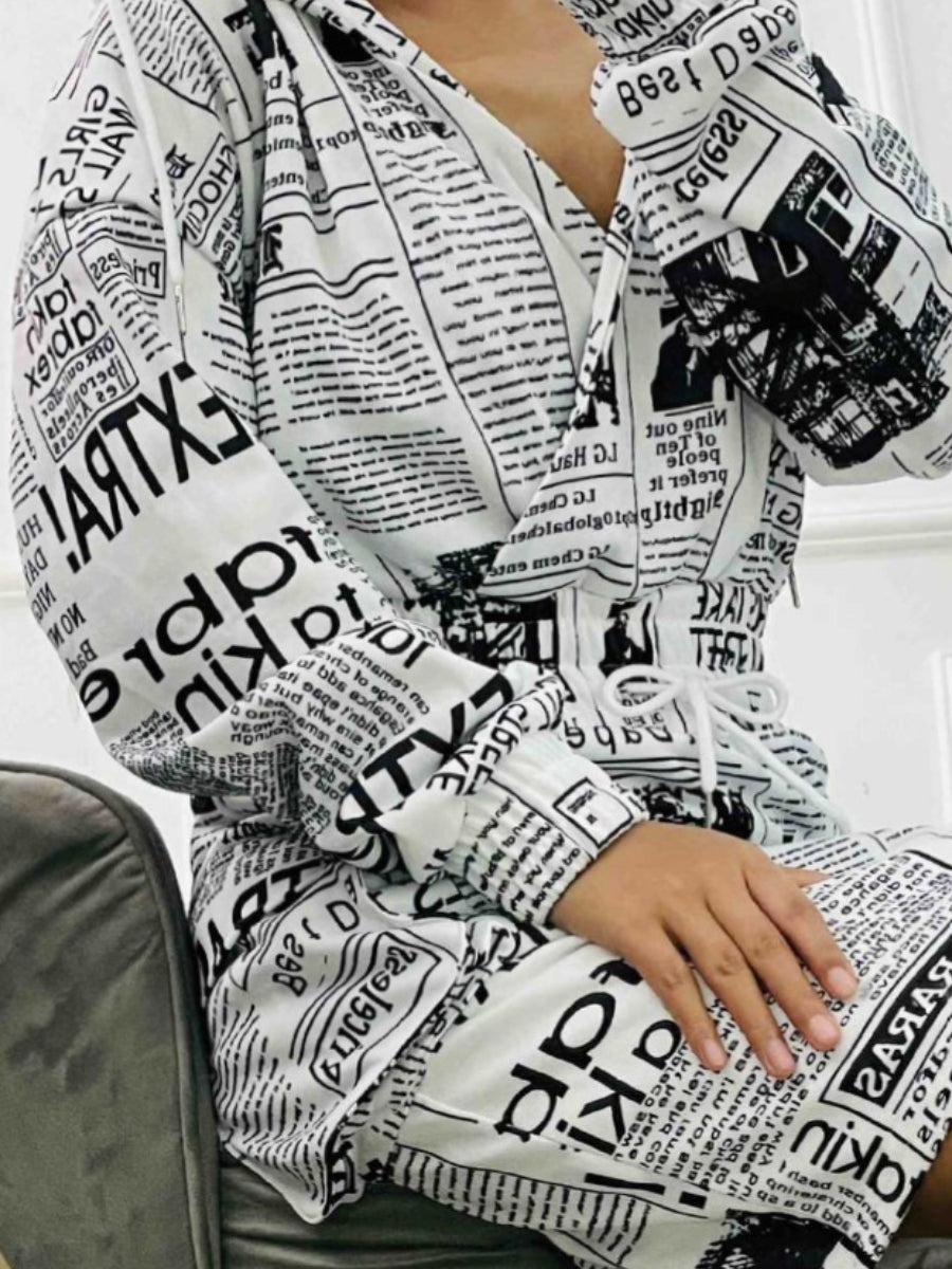 Plus Size Chain Print Drawstring Bodycon Dress AT8021