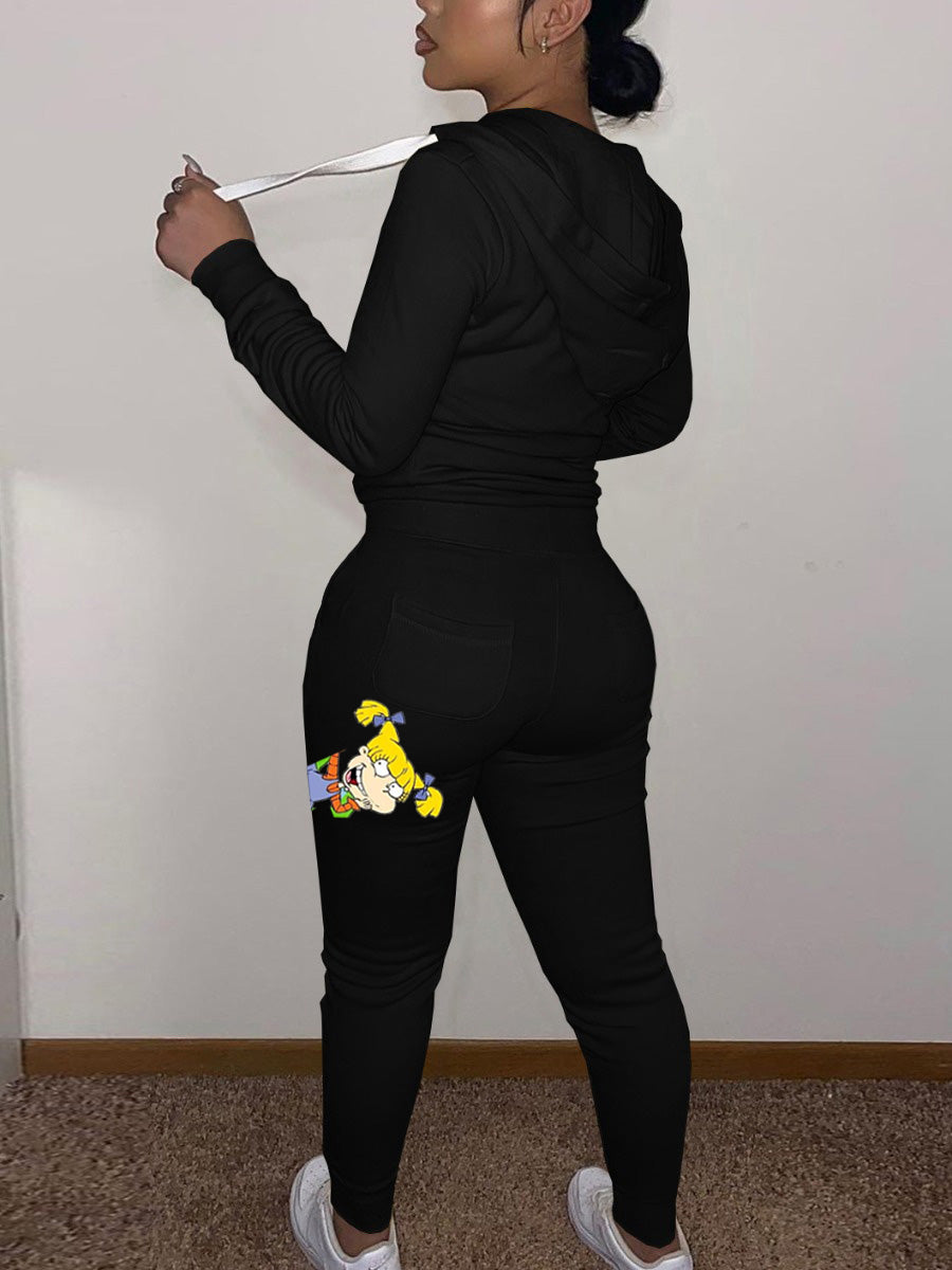 Cartoon Print Kangaroo Pocket Tracksuit Set AT8033