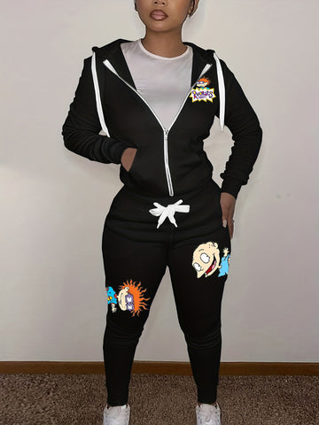 Cartoon Print Kangaroo Pocket Tracksuit Set AT8033