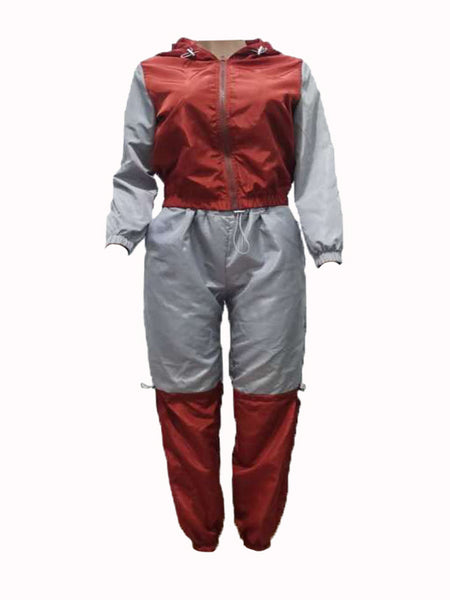 Plus Size Hooded Collar Drawstring Patchwork Pants Set AT9062