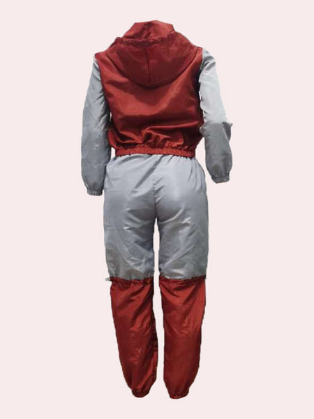 Plus Size Hooded Collar Drawstring Patchwork Pants Set AT9062