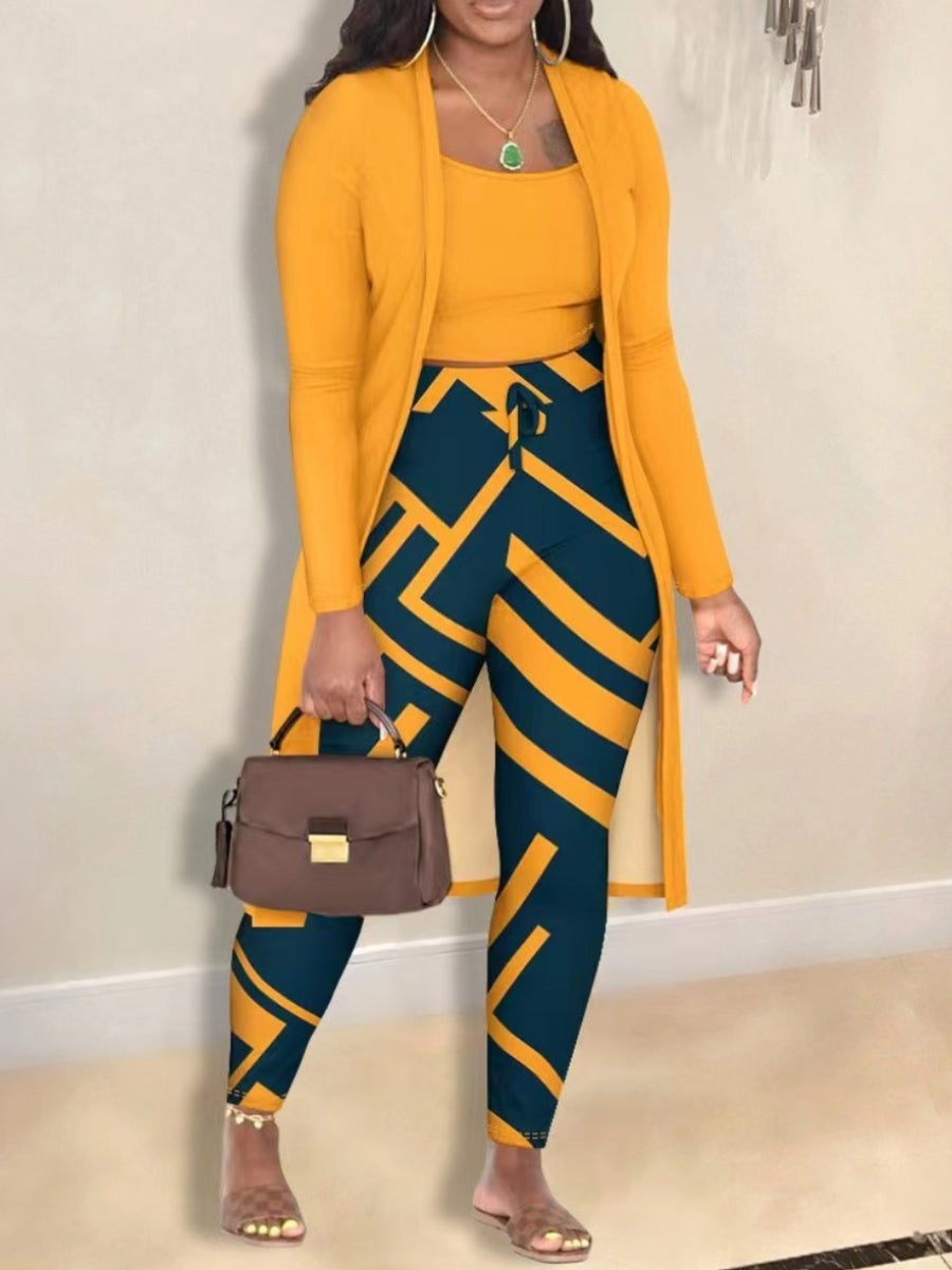 Plus Size Cami Geometric Print Drawstring Three Piece Pants Set AR3030