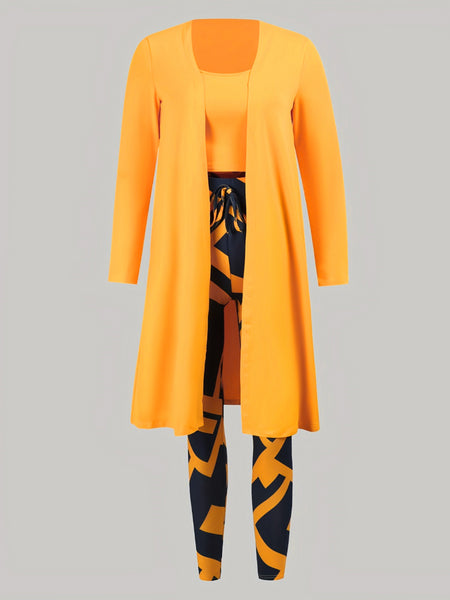 Plus Size Cami Geometric Print Drawstring Three Piece Pants Set AR3030