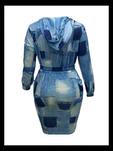 Plus Size Chain Print Drawstring Bodycon Dress AT8021