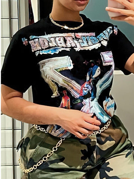 Pattern Print Loose T-shirt BO2165