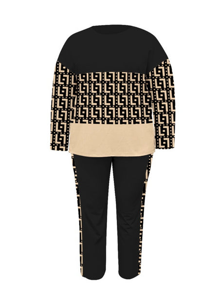 Plus Size Chain Letter Print Pants Set AT8059