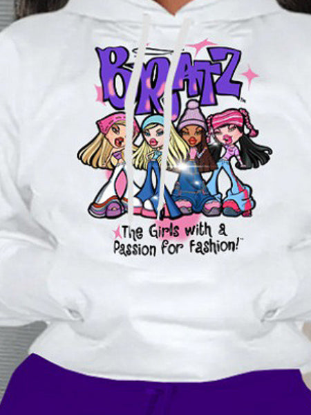 Plus Size Cartoon Letter Print Kangaroo Pocket Tracksuit Set BO3043