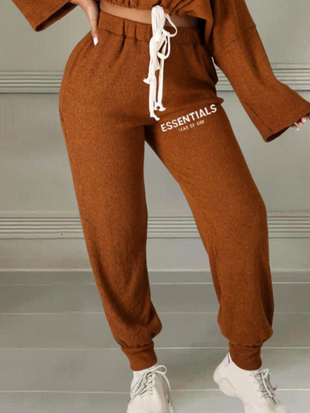 Plus Size Essentials Letter Print Drawstring Pants Set AT9048