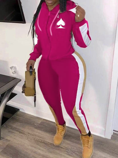 Plus Size Leisure Hooded Collar Patchwork Wine Red Two-piece Pants Set BO507 Furdela
