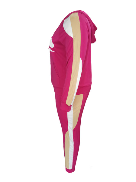 Plus Size Leisure Hooded Collar Patchwork Wine Red Two-piece Pants Set BO507 Furdela