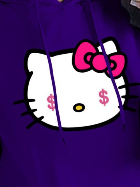 Plus Size Cartoon Print Kangaroo Pocket Tracksuit Set AT9047