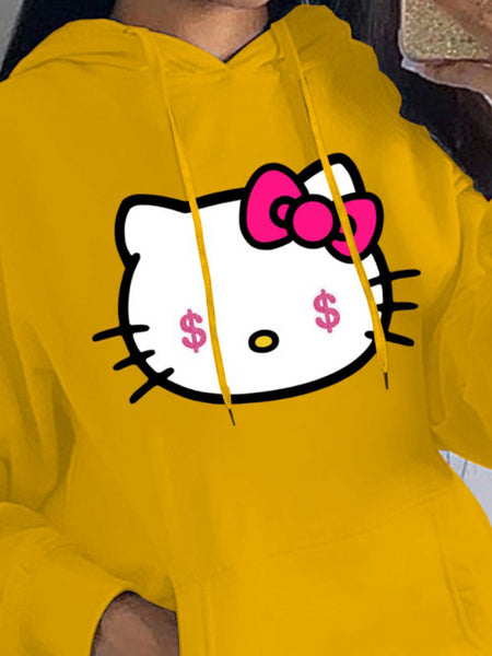 Plus Size Cartoon Print Kangaroo Pocket Tracksuit Set AT9047