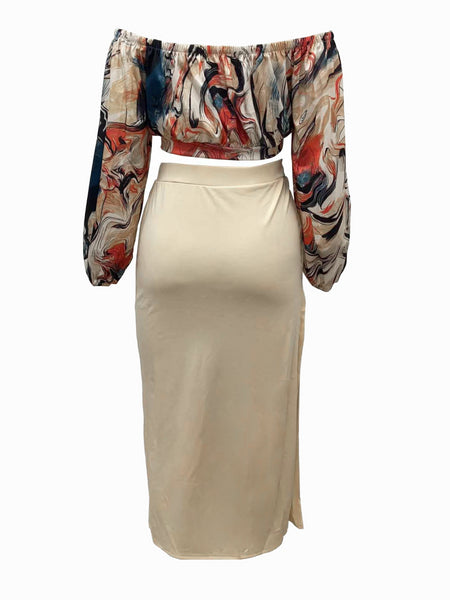 Plus Size Off The Shoulder Plaid Print Side Slit Skirt Set AR50138