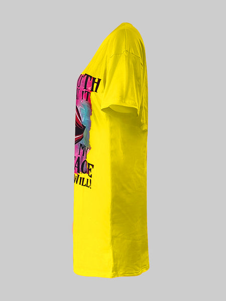 Plus Size Lip Letter Print T-shirt Dress AC2035