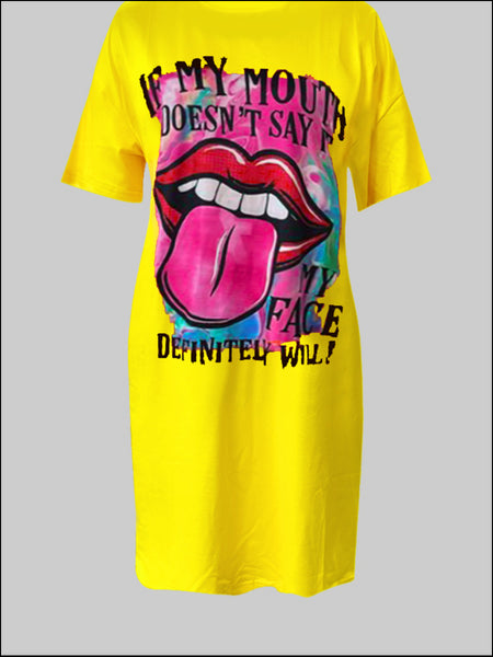 Plus Size Lip Letter Print T-shirt Dress AC2035