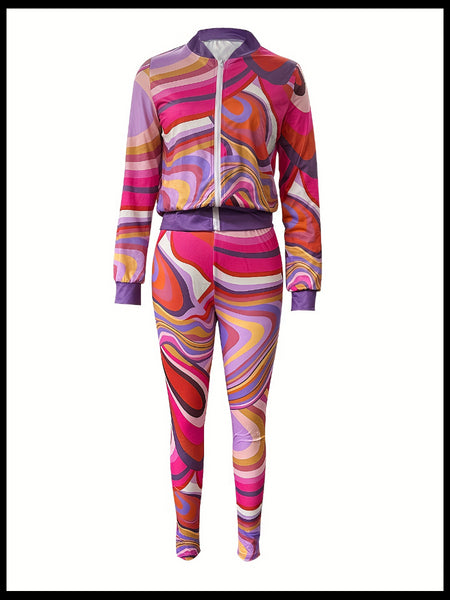 Plus Size Mixed Print High Waist Pants Set AR5020