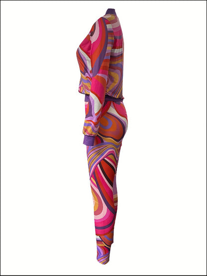 Plus Size Mixed Print High Waist Pants Set AR5020