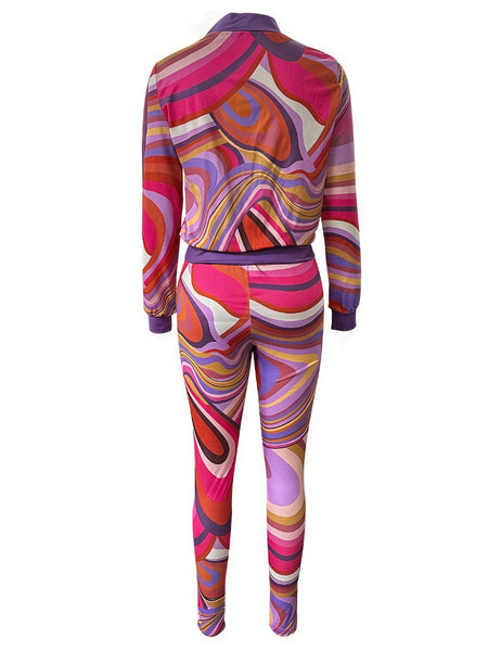 Plus Size Mixed Print High Waist Pants Set AR5020