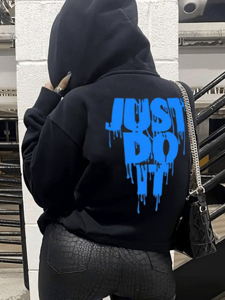 Plus Size Just Do It Letter Print Kangaroo Pocket Tracksuit Set AR802