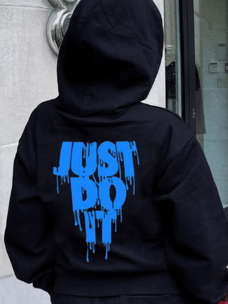 Plus Size Just Do It Letter Print Kangaroo Pocket Tracksuit Set AR802