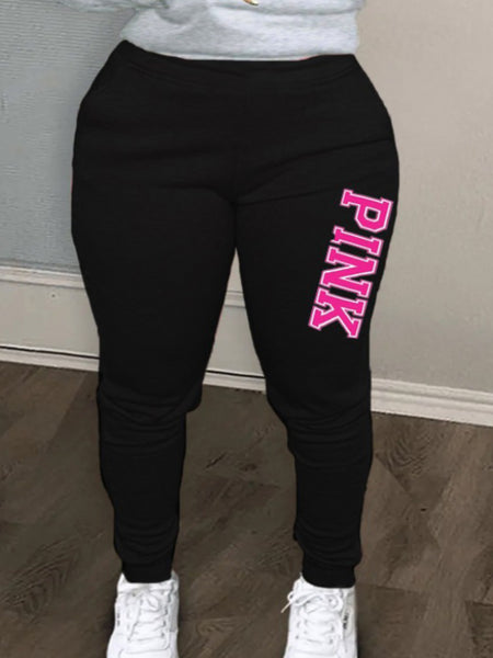 Plus Size Letter Print Zipper Design Pants Set AT9021