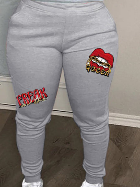 Plus Size Letter Print Zipper Design Pants Set AT9021