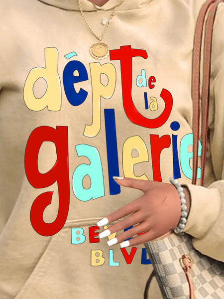 Plus Size Hoodede Collar Letter Print Patchwork Hoodie AT9032