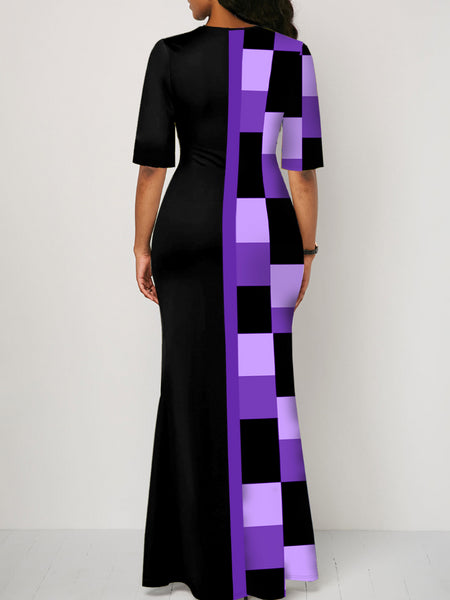 Plus Size Plaid Print Pocket Design Dress AT9012