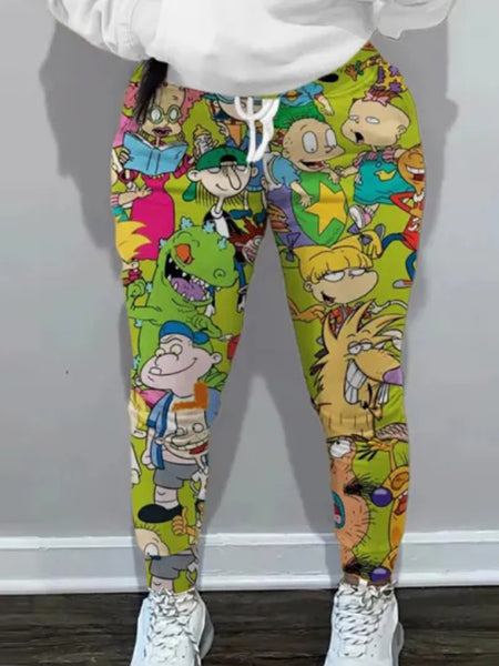Cartoon Letter Print Drawstring Pants AT9052