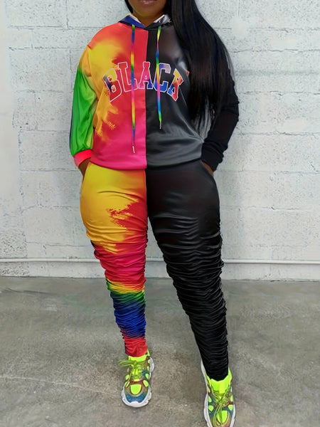 Plus Size Tie Dye Letter Print Tracksuit Set AT9061