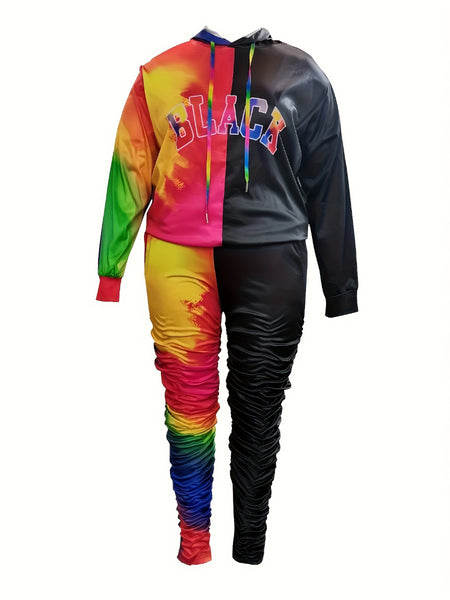 Plus Size Tie Dye Letter Print Tracksuit Set AT9061