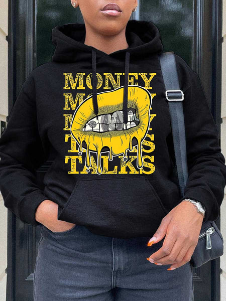 Plus Size Lip Letter Print Kangaroo Pocket Hoodie BO306