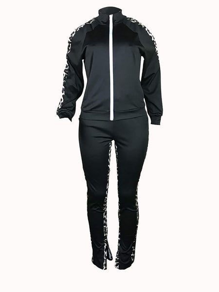 Plus Size Leopard Print Striped Cut Out Pants Set AT9011