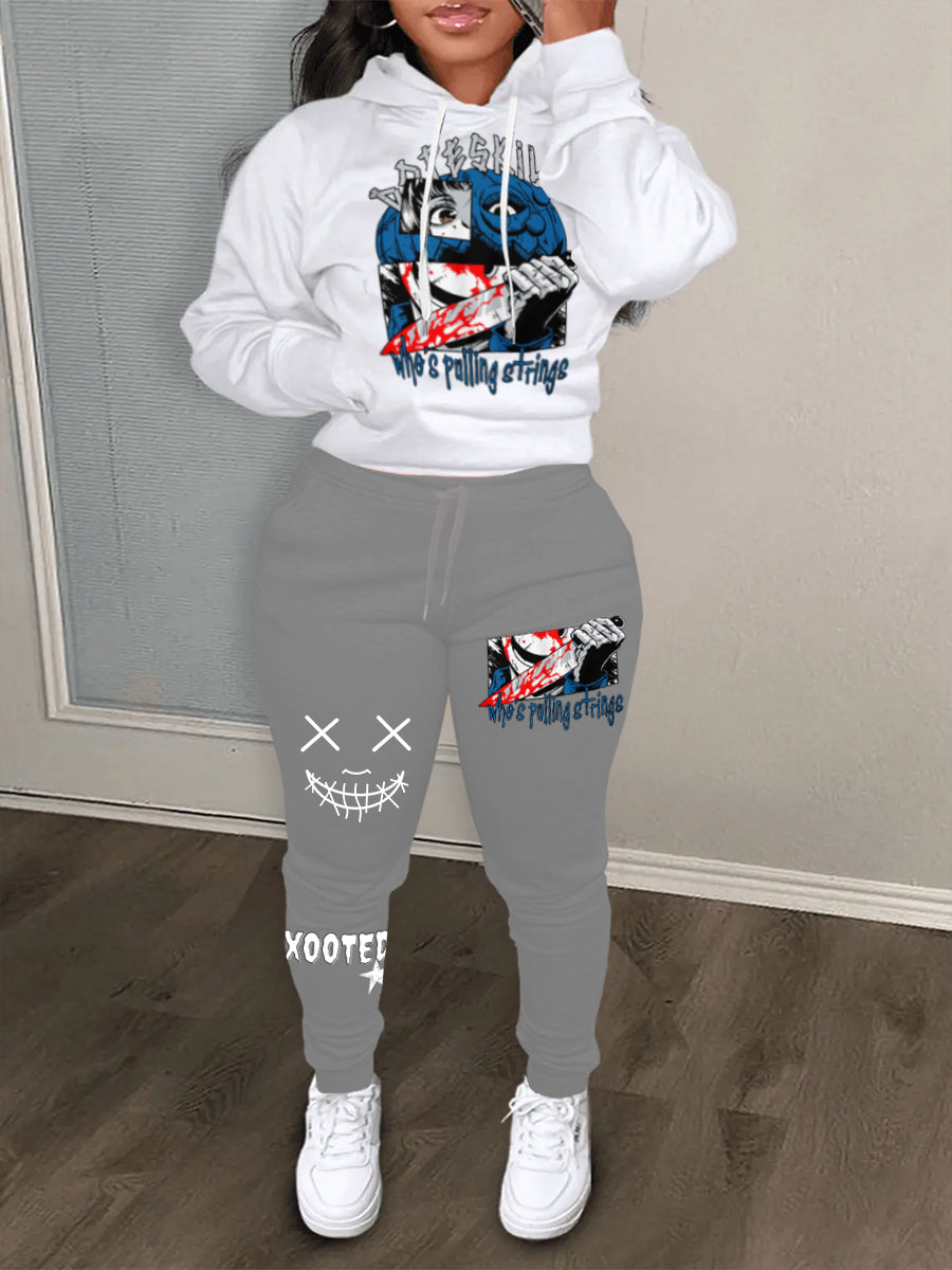 Cartoon Letter Print Kangaroo Pocket Tracksuit Set AT902