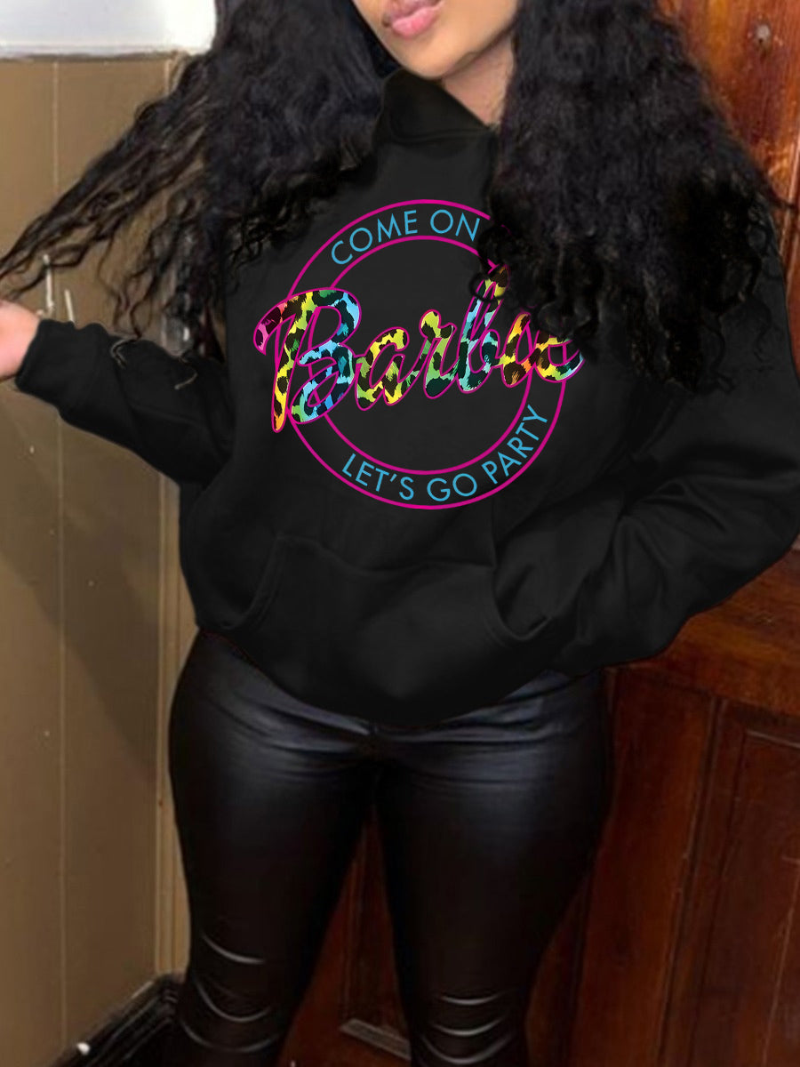 Drawstring Pattern Kangaroo Pocket Print Loose Hoodie AT9019