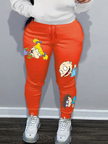 Plus Size Cartoon Letter Print Drawstring Sweatpants AT9018