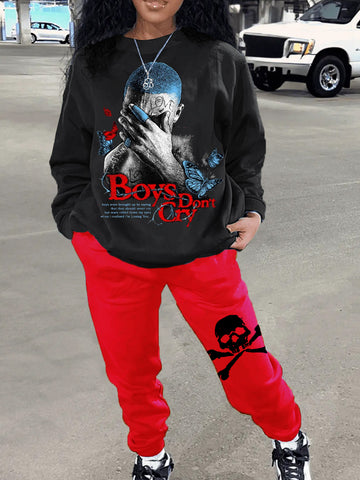 Figure Letter Print Pocket Design Pants Set AT9011