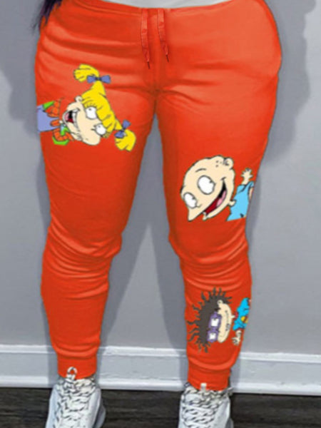 Plus Size Cartoon Letter Print Drawstring Sweatpants AT9018