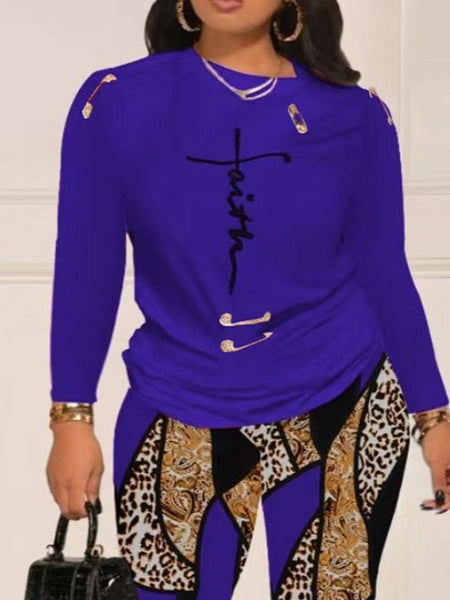 Plus Size Faith Letter Leopard Print Pants Set BO3050