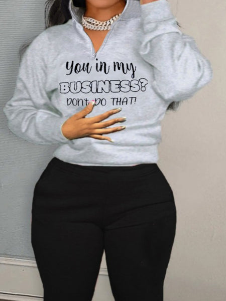 Plus Size Letter Print Zipper Design Pants Set AT9021